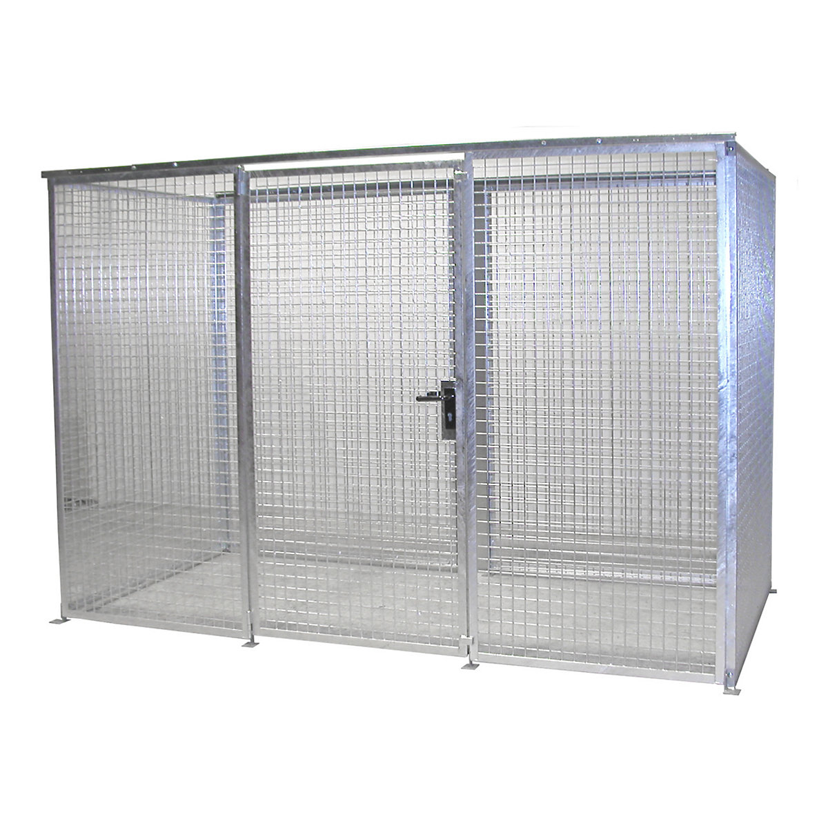 EUROKRAFTpro – Mesh gas cylinder cage, without roof, with single hinged door, WxD 3100 x 1500 mm