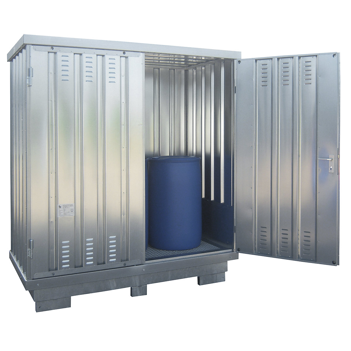 Hazardous goods container also for the active storage of flammable media, external HxWxD 2385 x 2075 x 1075 mm, zinc plated