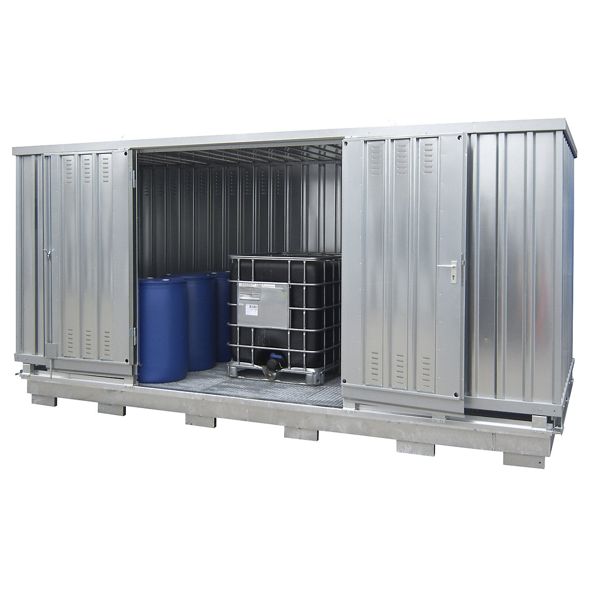 Hazardous goods container for the passive storage of flammable media, external HxWxD 2570 x 5075 x 2075 mm, zinc plated