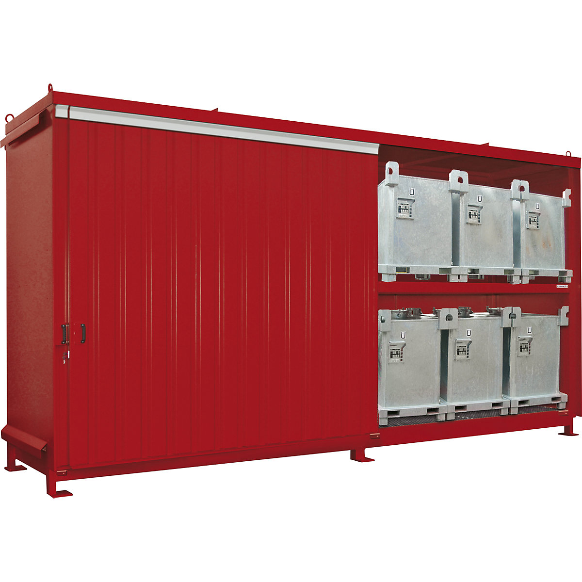 Hazardous goods shelf container – eurokraft pro, capacity 12 x 1000 litre IBC/CTC, red-2
