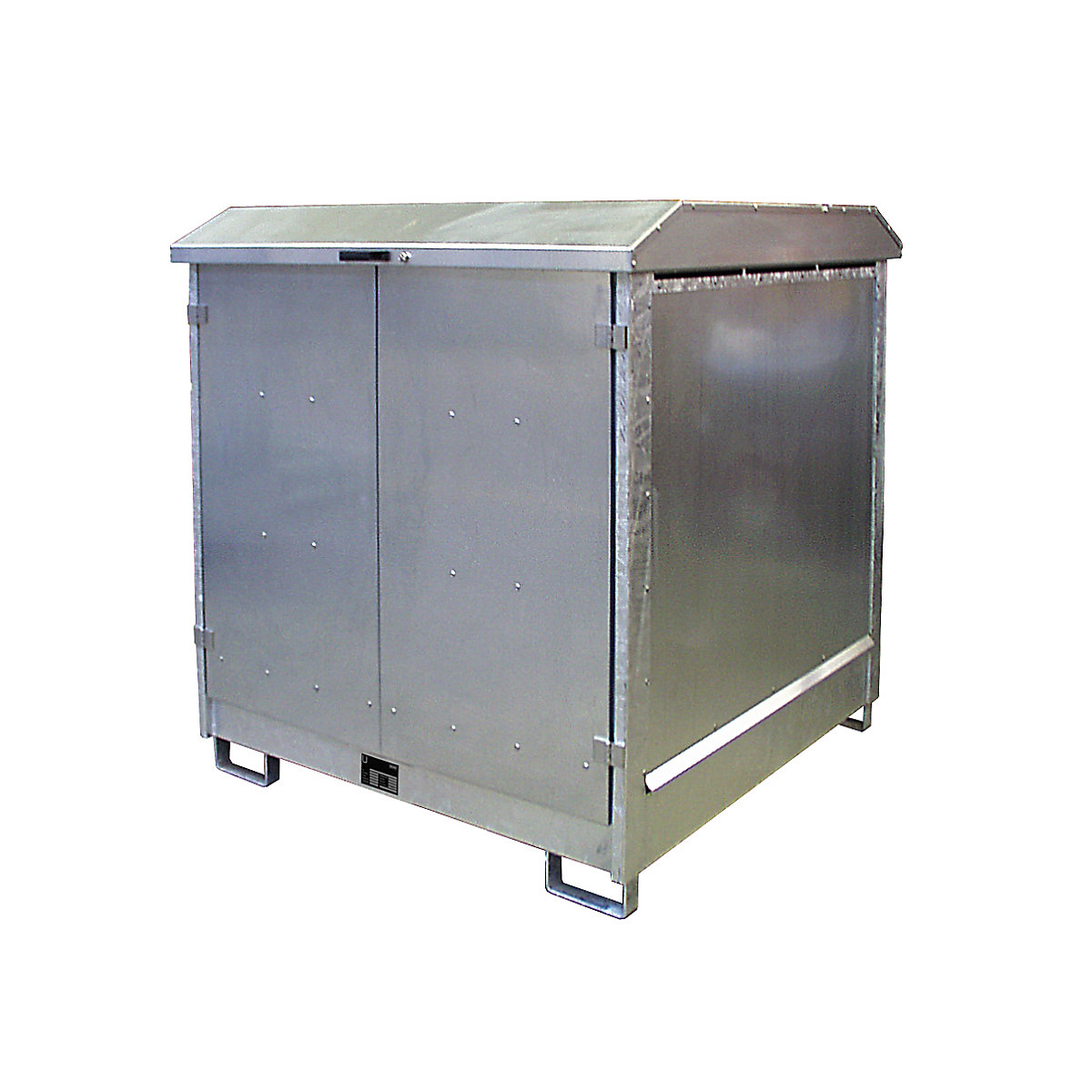EUROKRAFTpro – Hazardous goods storage unit, with 2 hinged doors and forklift pockets, for 4 x 200 litre drums, zinc plated