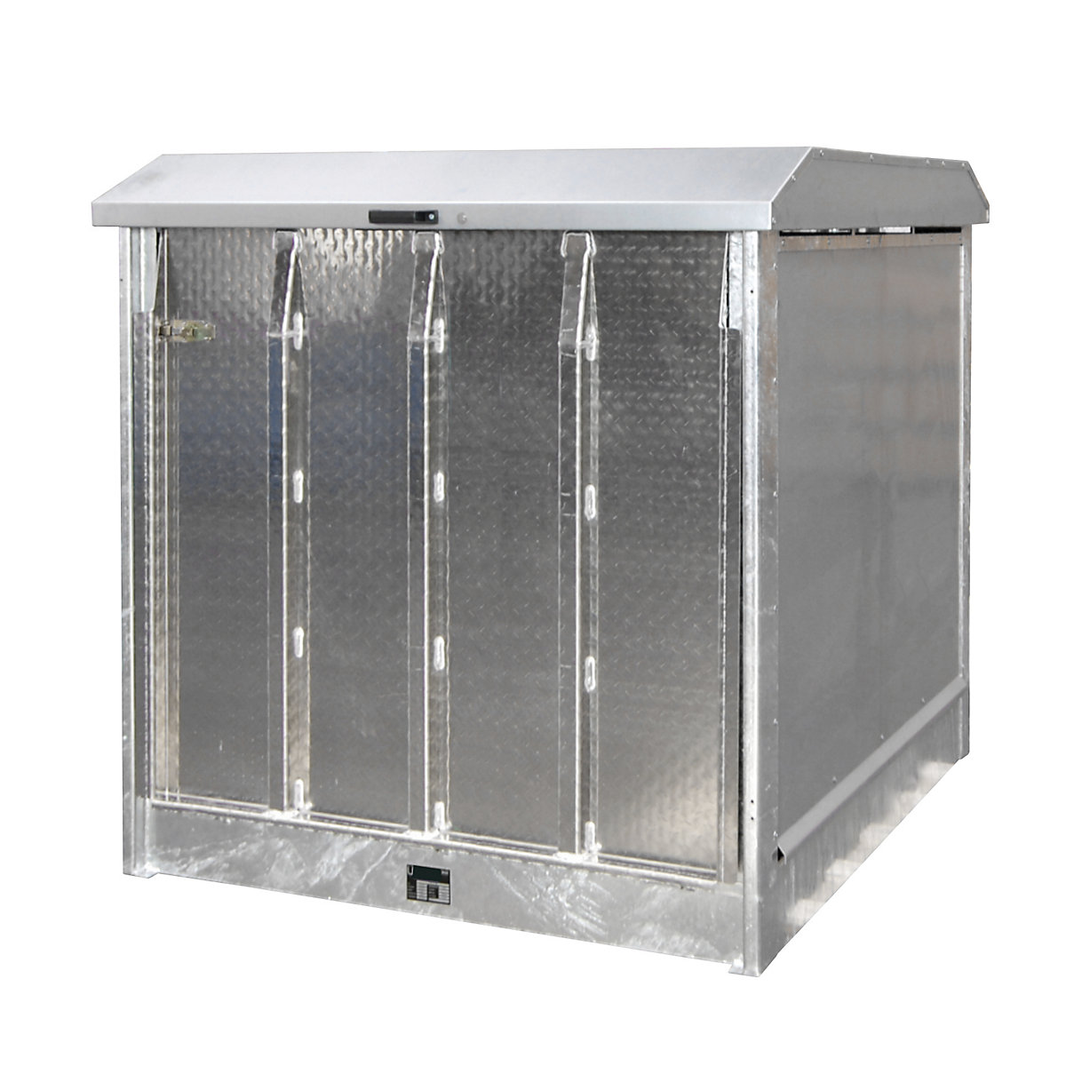 EUROKRAFTpro – Hazardous goods storage unit, with aluminium door as loading ramp, for 4 x 200 litre drums, zinc plated