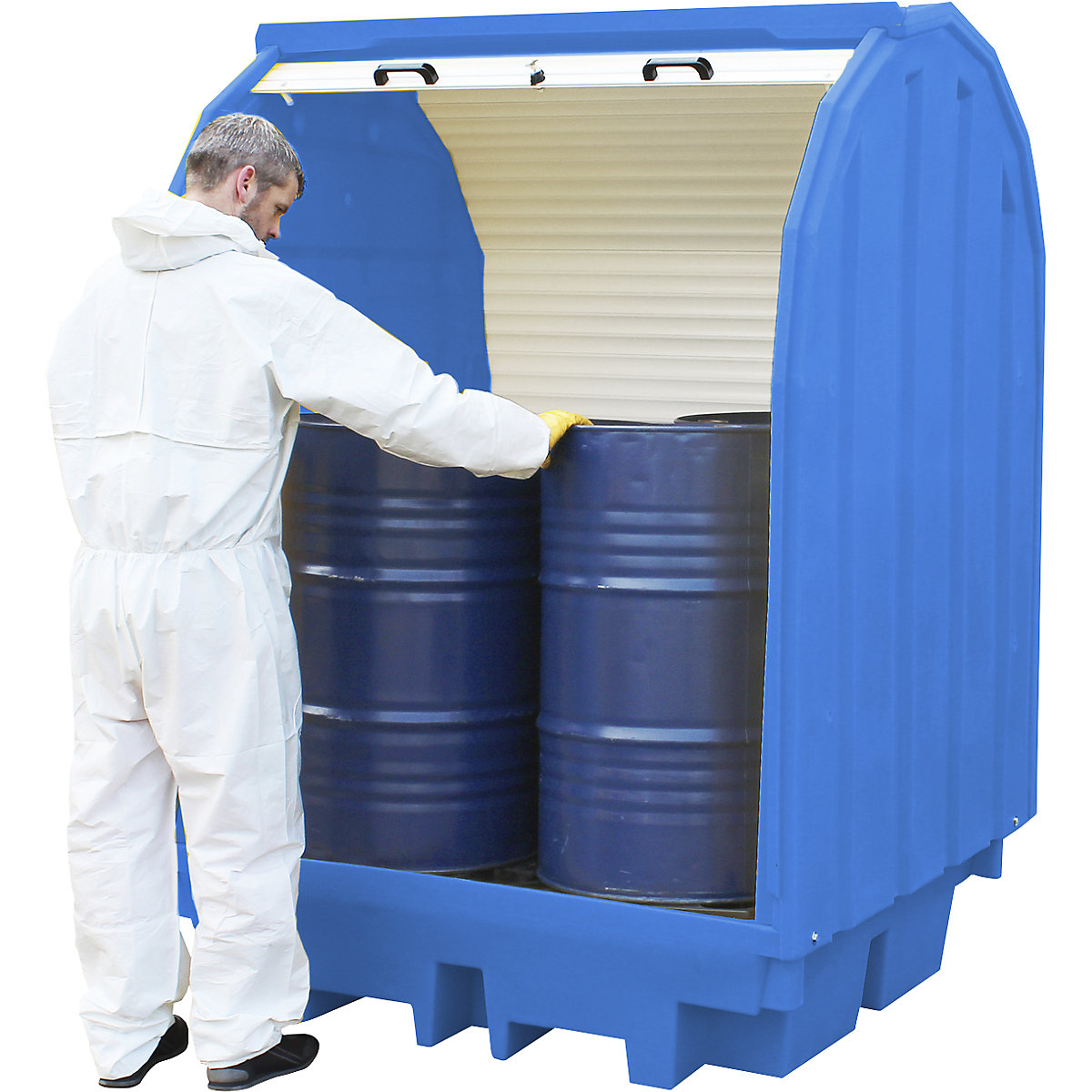 PE hazardous goods storage unit with roller shutter – eurokraft basic (Product illustration 11)-10