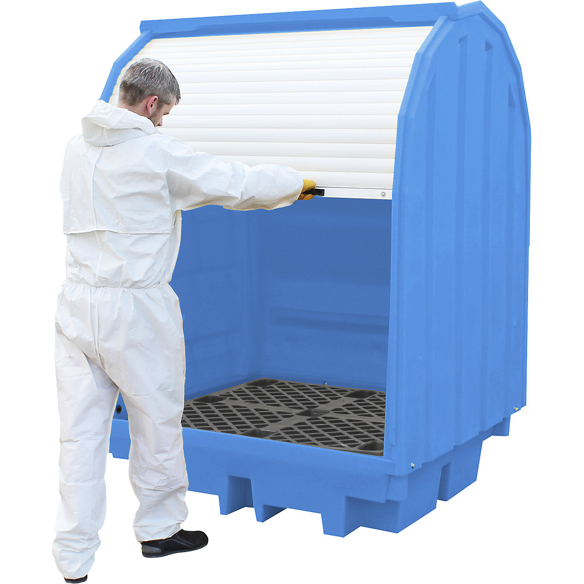 PE hazardous goods storage unit with roller shutter – eurokraft basic (Product illustration 4)-3