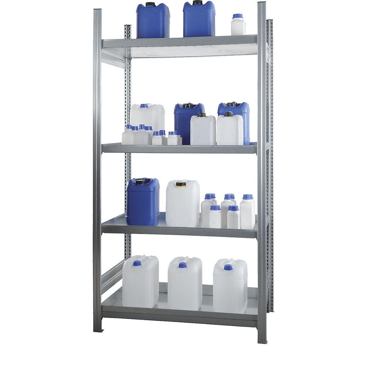 Hazardous goods shelving for small containers, for water hazardous media – LaCont, 4 tray shelves, shelf width 1300 mm, standard shelf unit-4