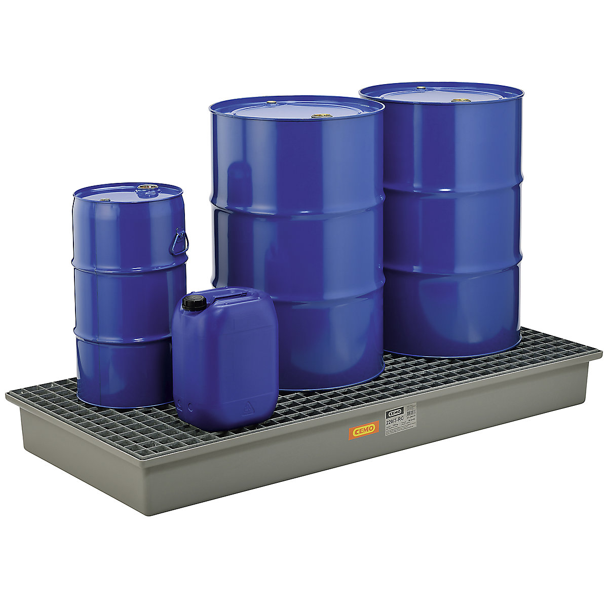 GRP base sump tray – CEMO, 3 x 200 litre drums, without certification, with steel grate-4