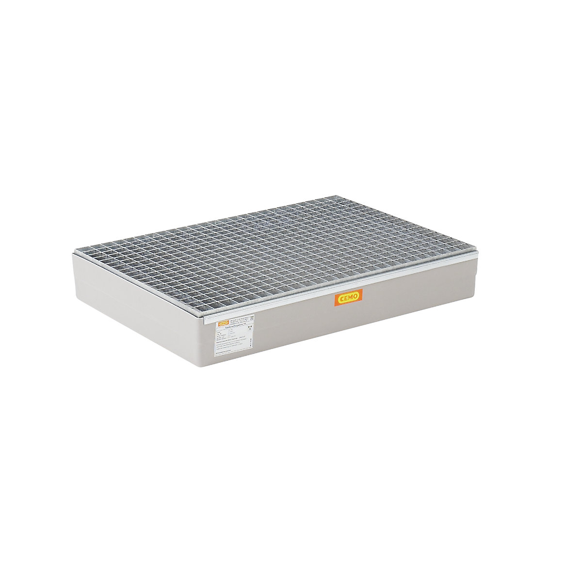 GRP pallet sump tray – CEMO, with certification, without stop lugs, with steel grate-3