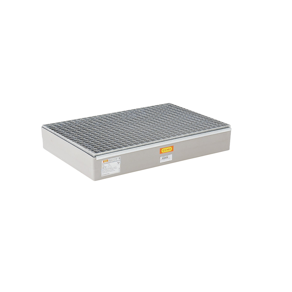GRP pallet sump tray – CEMO, with certification, with stop lugs, with steel grate-5