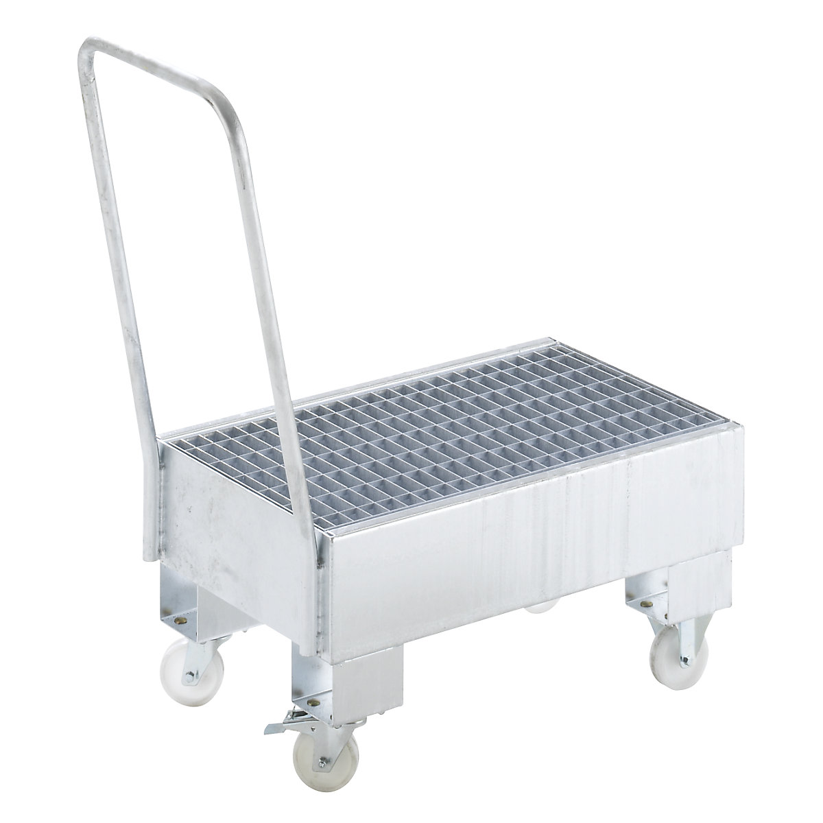 Mobile steel sump tray – eurokraft pro, for 60 l drums, 2 x upright, hot dip galvanised-2
