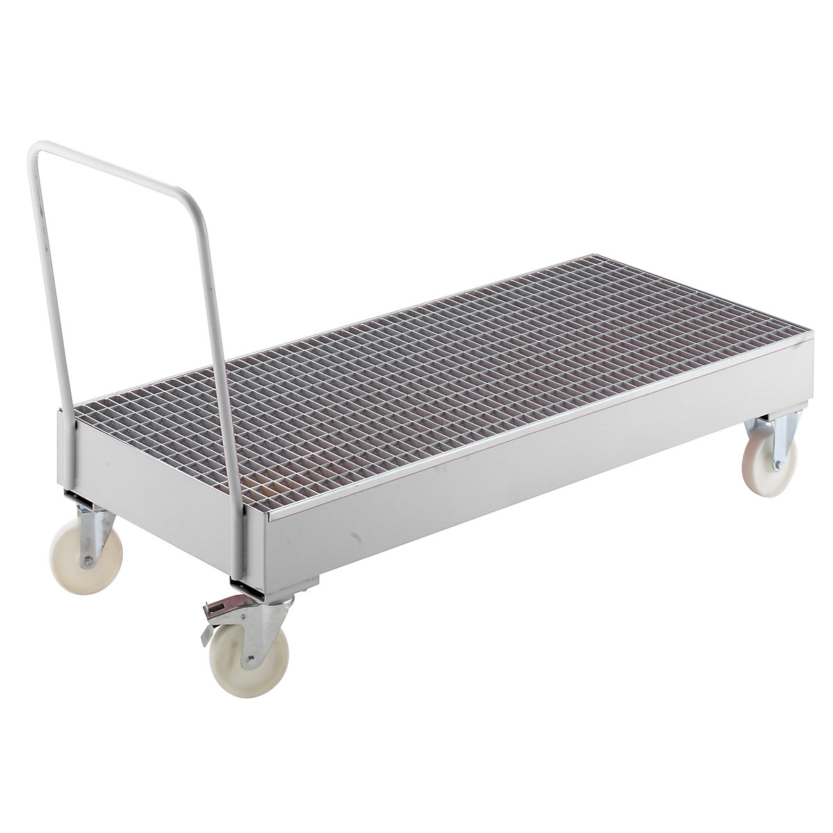 Mobile steel sump tray – eurokraft pro, for 200 l drums, 3 x upright, hot dip galvanised-4