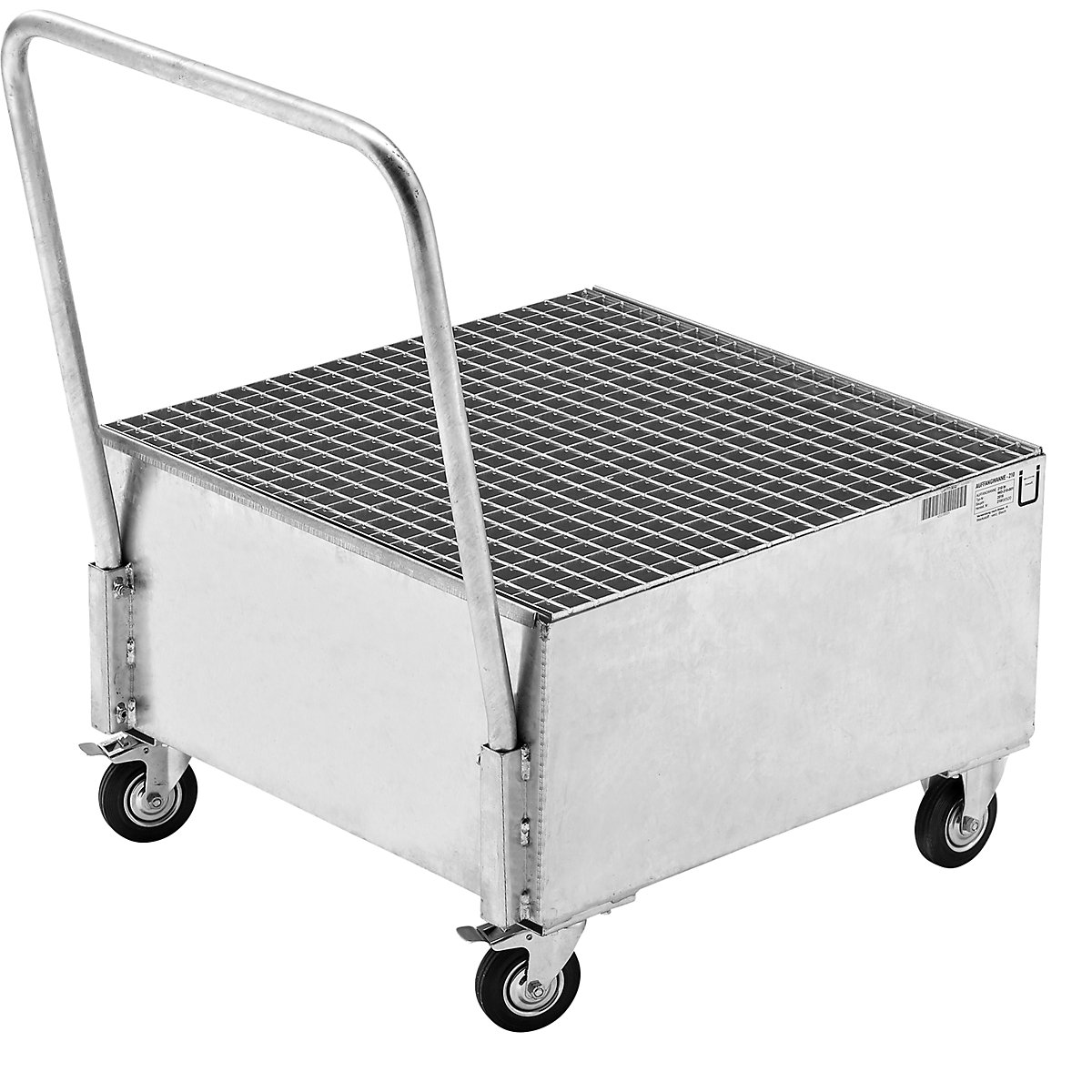 Mobile sump tray made of sheet steel – eurokraft basic, LxW 800 x 800 mm, 1 x 200 l vertical drum, hot dip galvanised-4