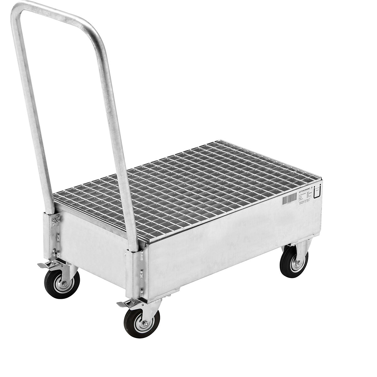 Mobile sump tray made of sheet steel – eurokraft basic, LxW 800 x 500 mm, 2 x 60 l vertical drums, hot dip galvanised-3