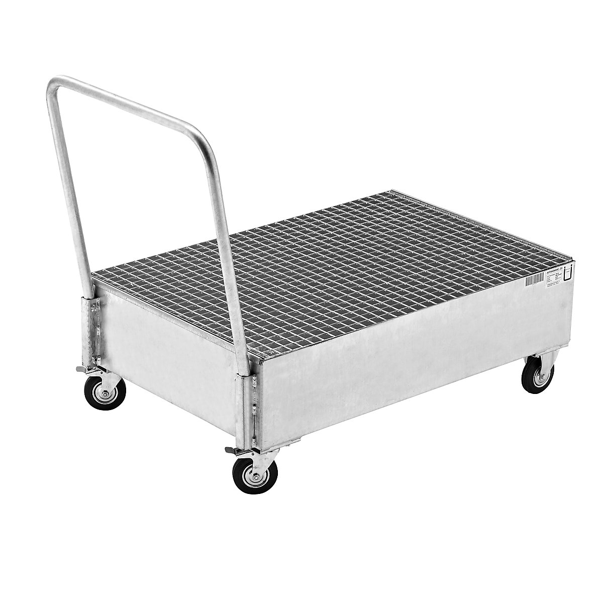Mobile sump tray made of sheet steel – eurokraft basic, LxW 1200 x 800 mm, 2 x 200 l vertical drums, hot dip galvanised-5