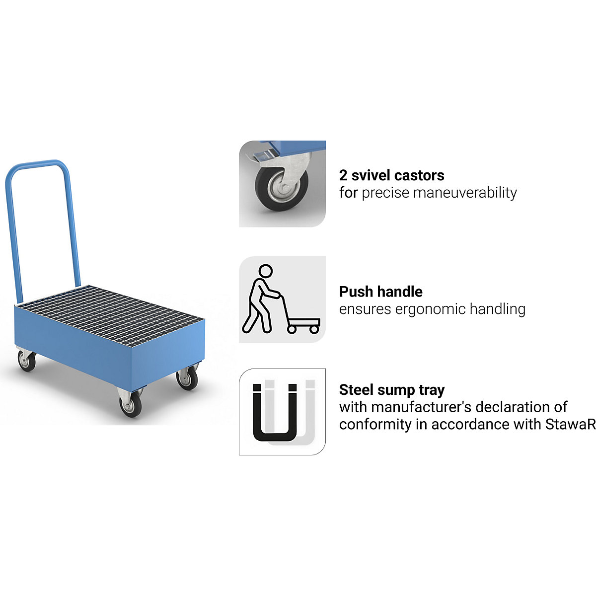 Mobile sump tray made of sheet steel – eurokraft basic (Product illustration 5)-4