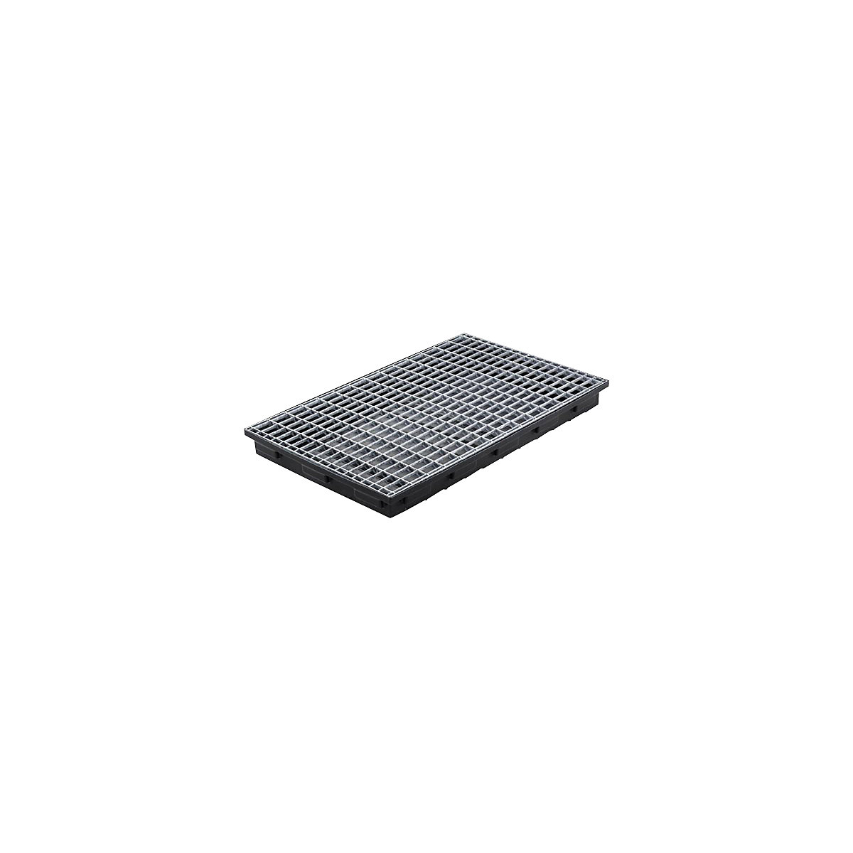 PE small container shelf sump tray – CEMO, 30 l sump capacity, with steel grate-5