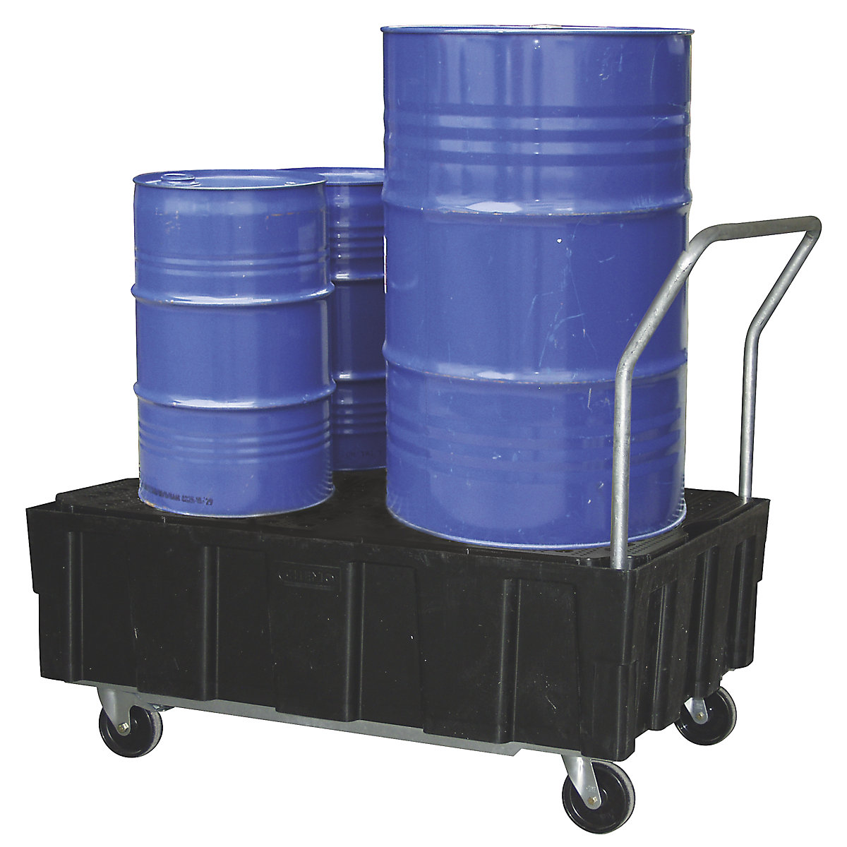 PE sump tray for 200 l drums – CEMO, mobile using push handle, sump capacity 224 l, with PE grate-5
