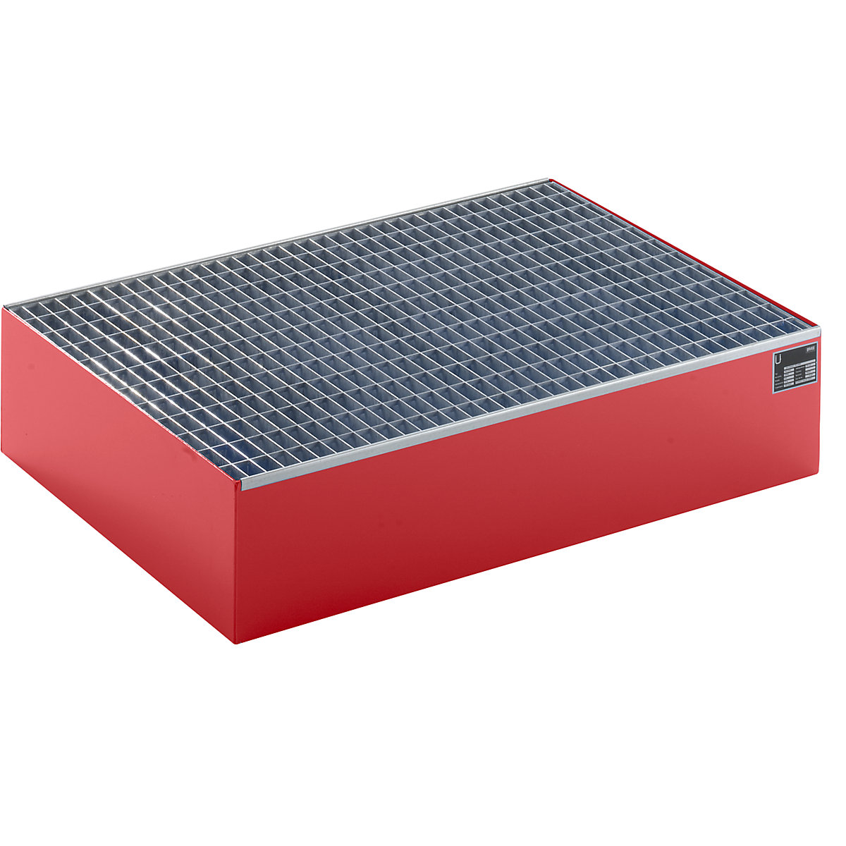EUROKRAFTbasic – Pallet sump tray, LxWxH 1200 x 800 x 260 mm, red RAL 3000, with grate