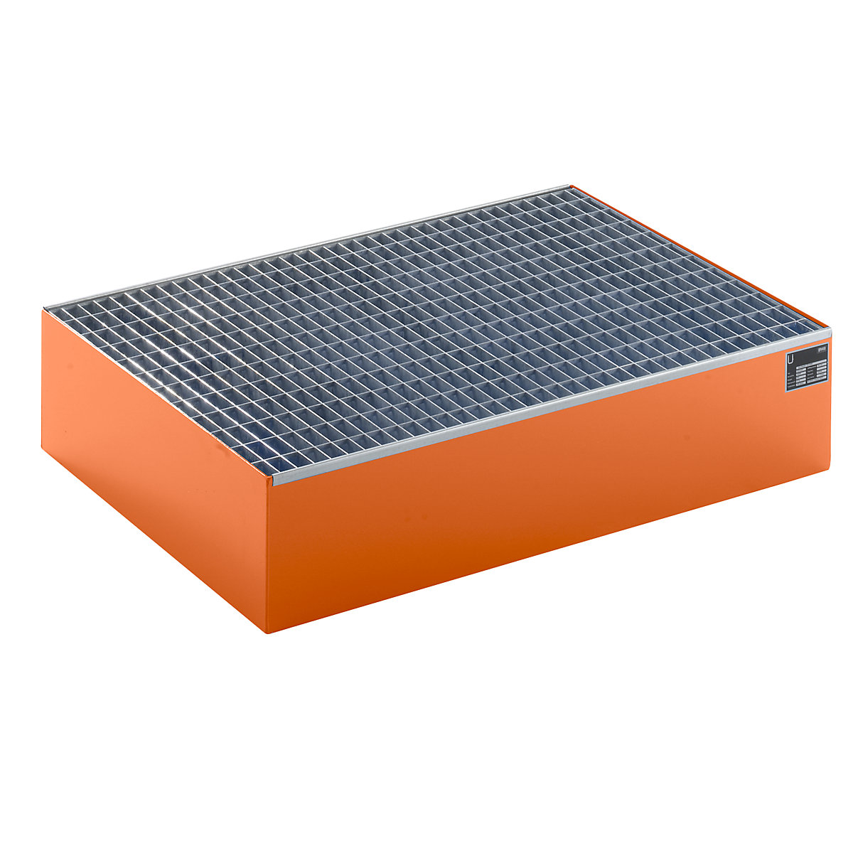EUROKRAFTbasic – Pallet sump tray, LxWxH 1200 x 800 x 260 mm, orange RAL 2000, with grate