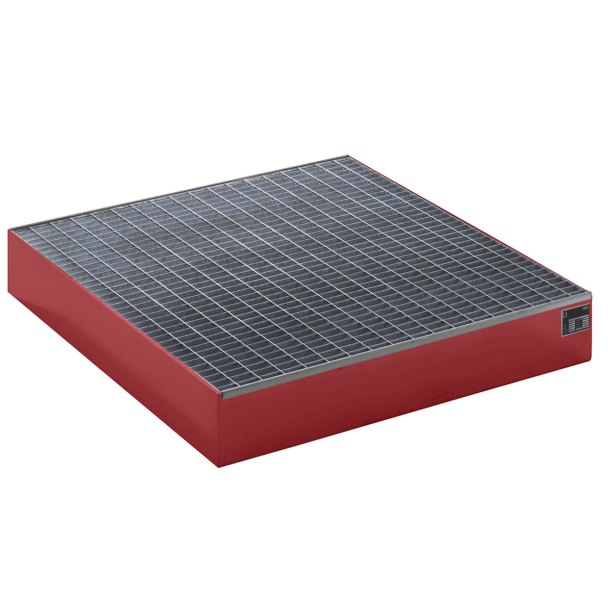 EUROKRAFTbasic – Pallet sump tray, LxWxH 1200 x 1200 x 185 mm, red RAL 3000, with grate