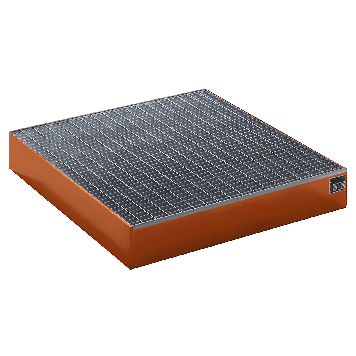 EUROKRAFTbasic – Pallet sump tray, LxWxH 1200 x 1200 x 185 mm, orange RAL 2000, with grate