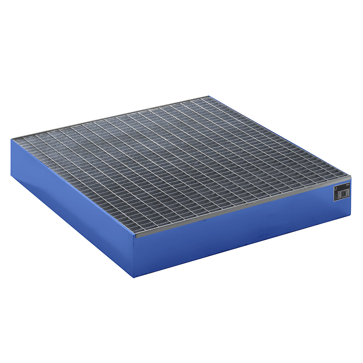 EUROKRAFTbasic – Pallet sump tray, LxWxH 1200 x 1200 x 185 mm, blue RAL 5012, with grate