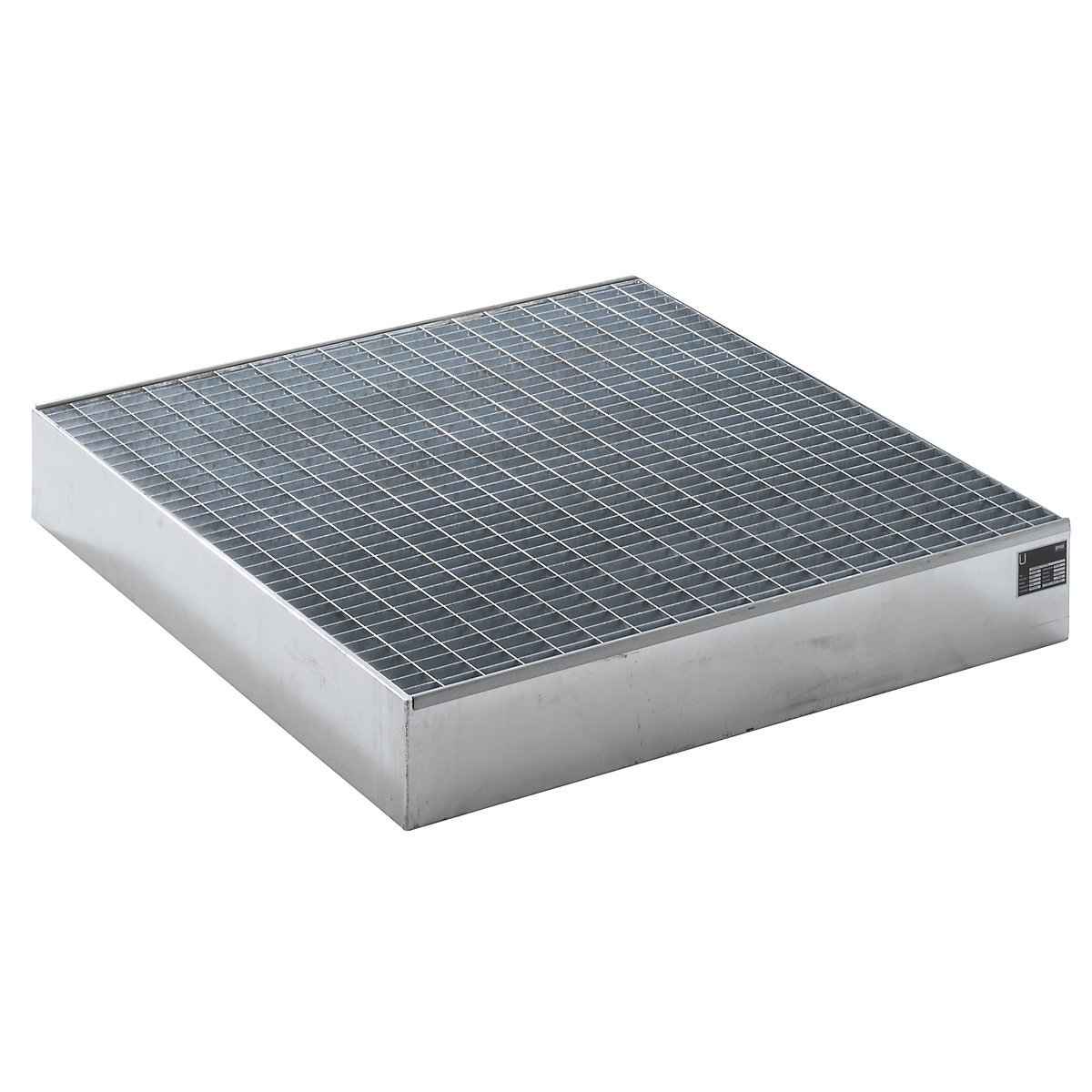 EUROKRAFTbasic – Pallet sump tray, LxWxH 1200 x 1200 x 185 mm, hot dip galvanised, with grate