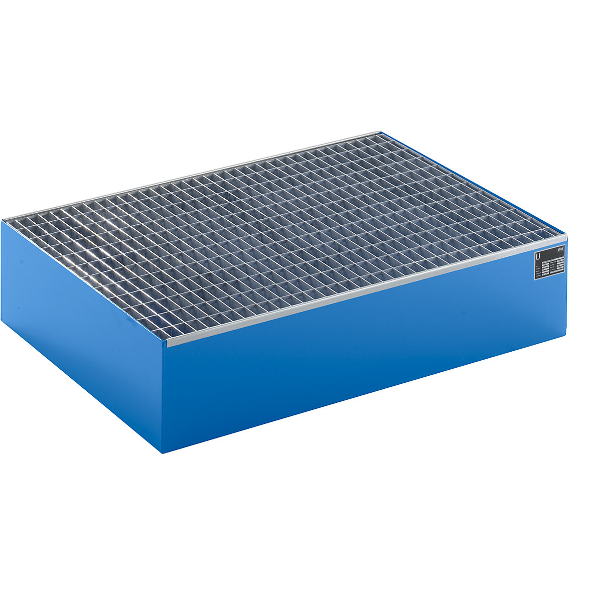 EUROKRAFTbasic – Pallet sump tray, LxWxH 1200 x 800 x 260 mm, blue RAL 5012, with grate
