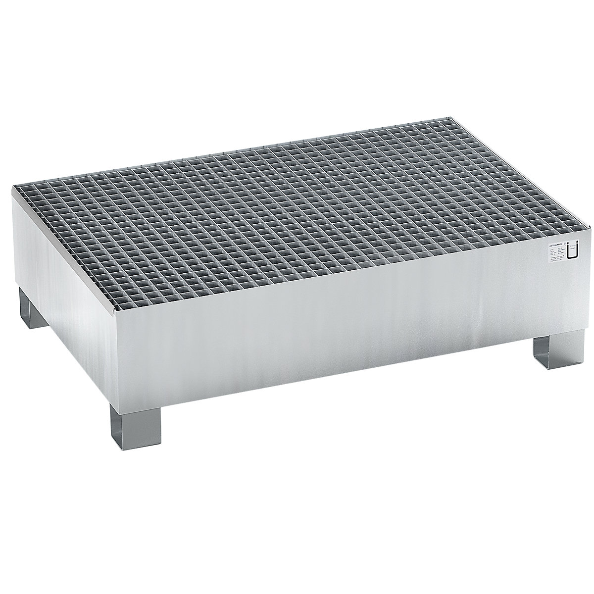 Steel sump tray for 200 l drums – eurokraft basic, LxWxH 1200 x 800 x 360 mm, with certification, hot dip galvanised, with grate-5