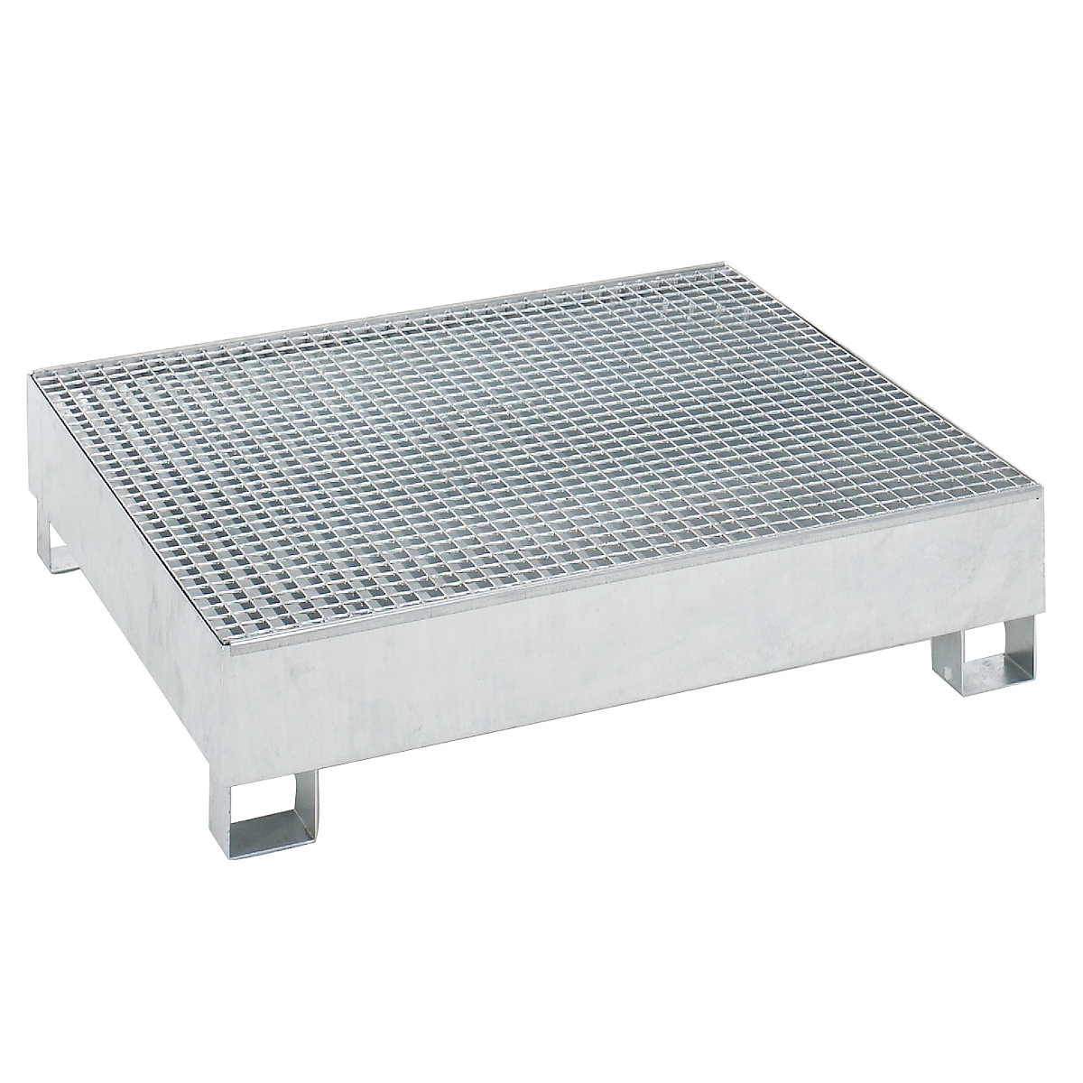 Steel sump tray for 200 l drums – eurokraft basic, LxWxH 1200 x 1200 x 285 mm, with certification, hot dip galvanised, with grate-4