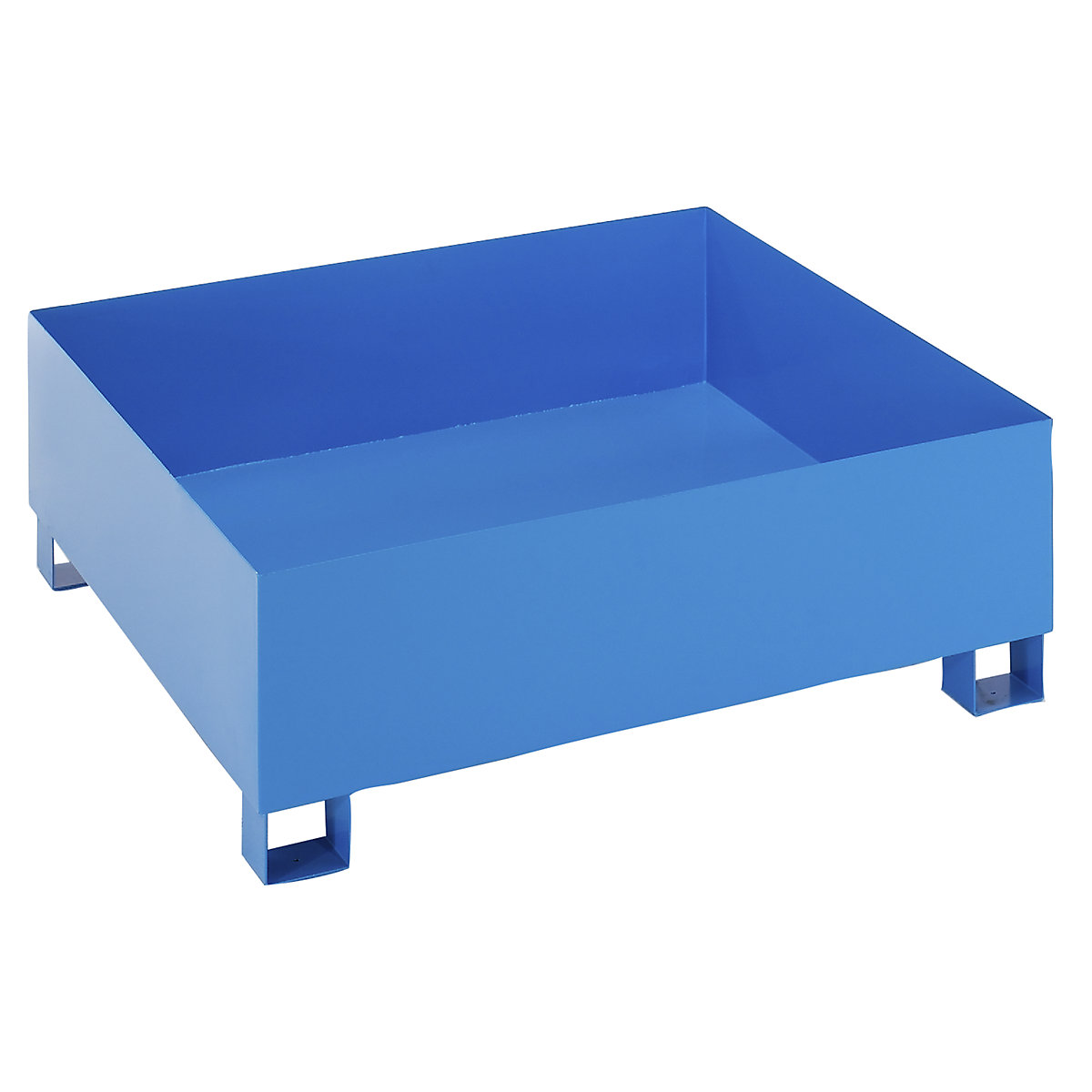 Steel sump tray for 200 l drums – eurokraft basic, LxWxH 1200 x 1200 x 415 mm, with certification, powder coated blue, without grate-4