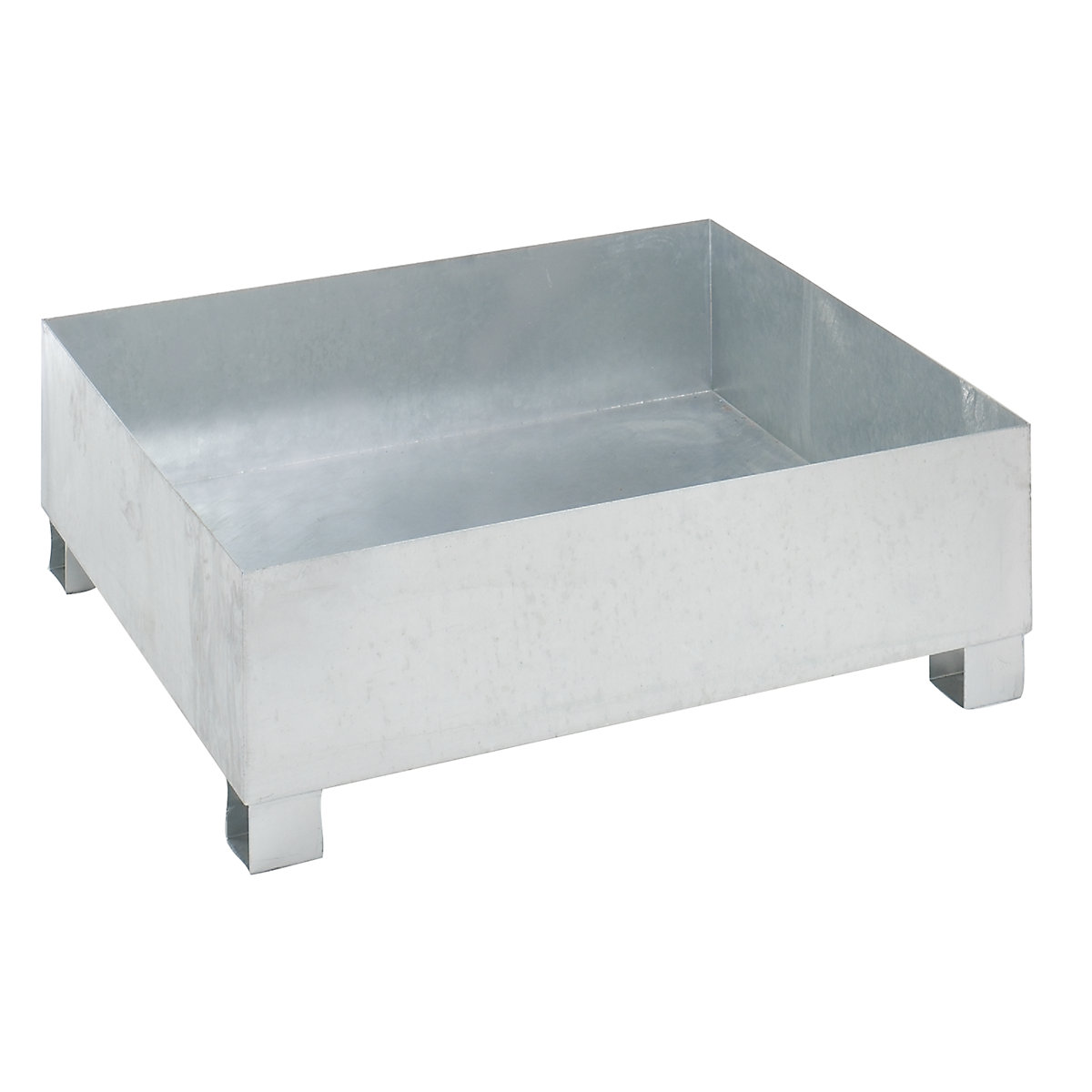 Steel sump tray for 200 l drums – eurokraft basic, LxWxH 1200 x 1200 x 415 mm, with certification, hot dip galvanised, without grate-3