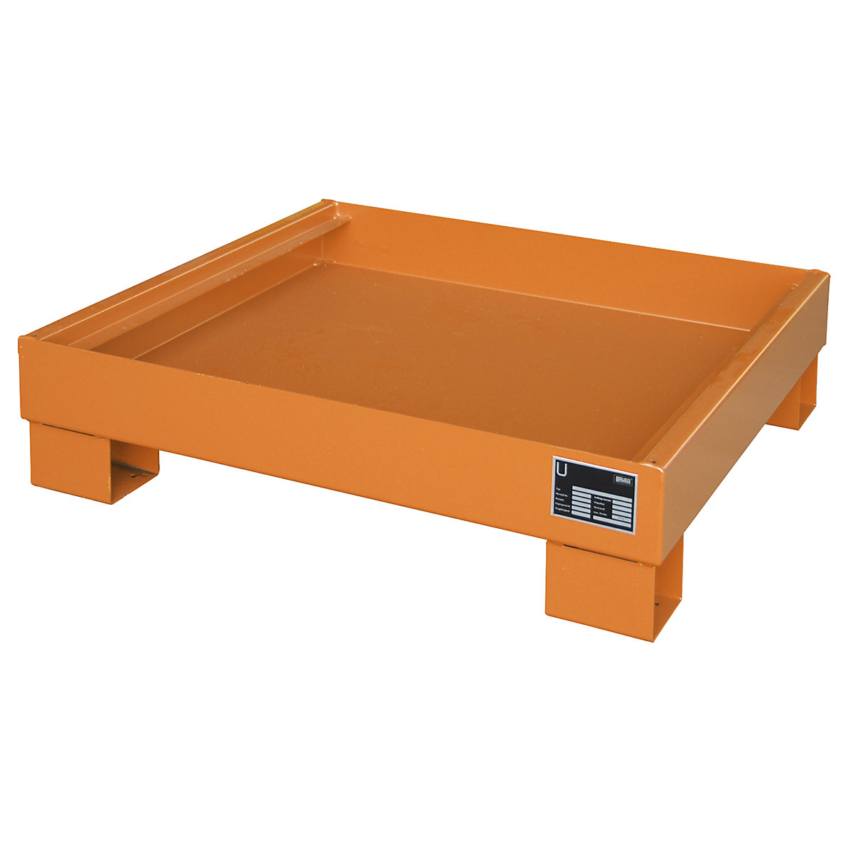 Steel sump tray for 60 l drum – eurokraft pro, LxWxH 800 x 900 x 220 mm, painted orange RAL 2000, without grate-6