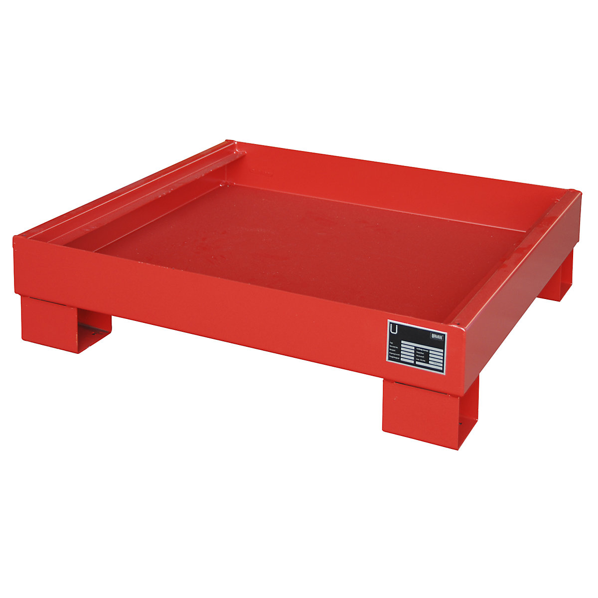 Steel sump tray for 60 l drum – eurokraft pro, LxWxH 800 x 900 x 220 mm, painted flame red RAL 3000, without grate-7
