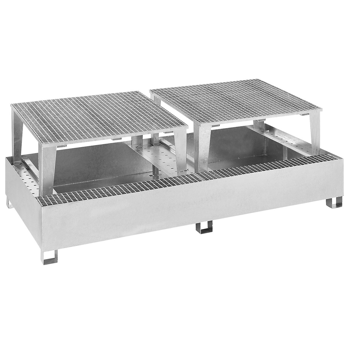 Steel sump tray for IBC/CTC tank containers – eurokraft basic, for 2 x 1000 l containers, 2 filling attachments, hot dip galvanised-3