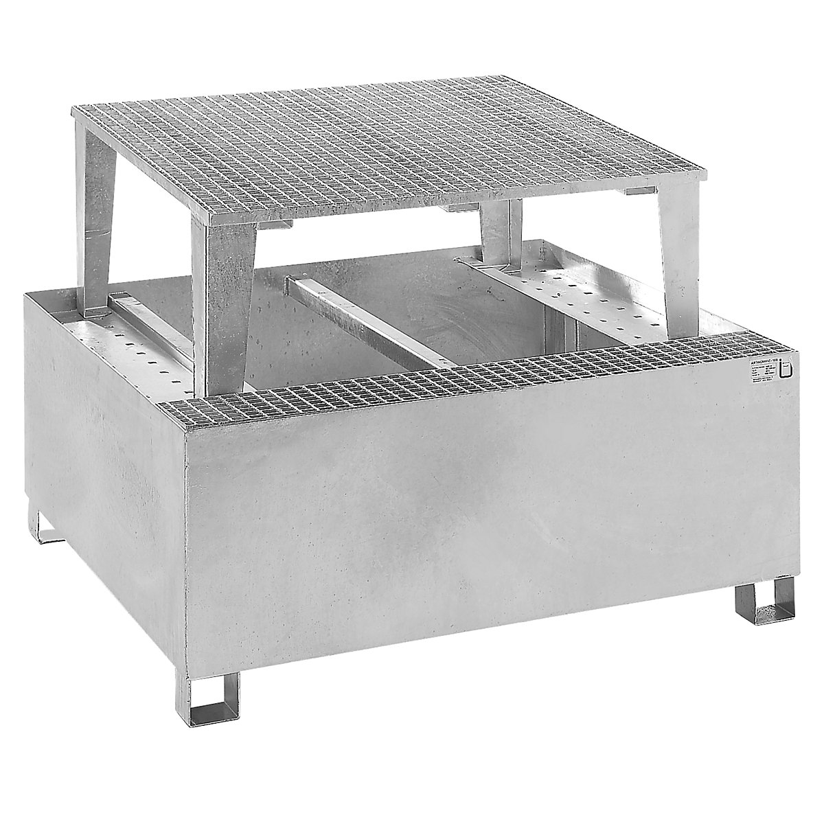 Steel sump tray for IBC/CTC tank containers – eurokraft basic, for 1 x 1000 l container, hot dip galvanised-3