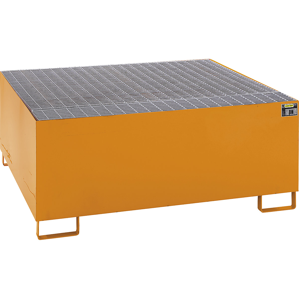 Steel sump tray for IBC/CTC tank containers – eurokraft pro, LxWxH 1460 x 1460 x 620 mm, sump capacity 1000 l, painted, orange RAL 2000-3