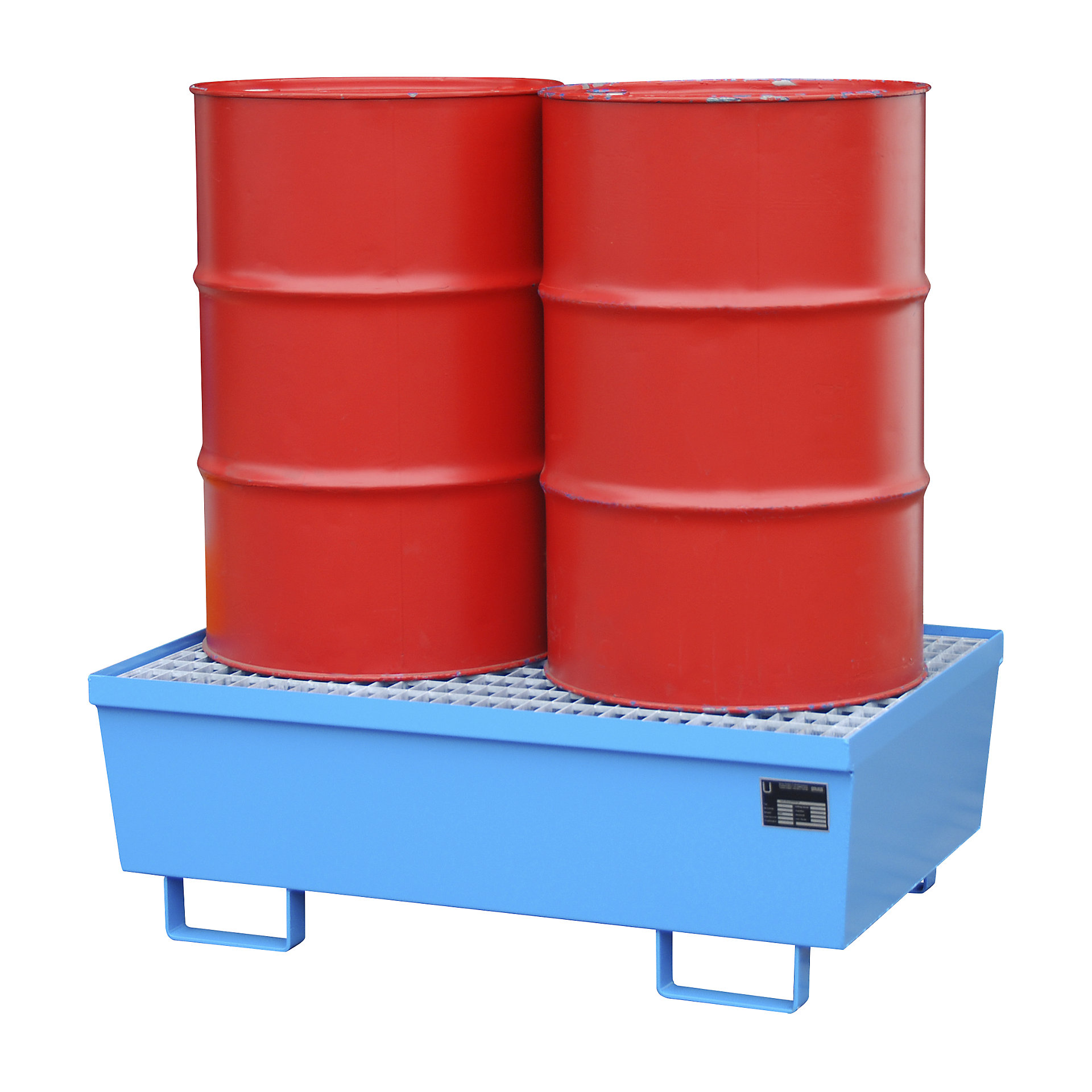 Steel sump tray with edge profiles – eurokraft pro: for 2 x 200 l drums ...