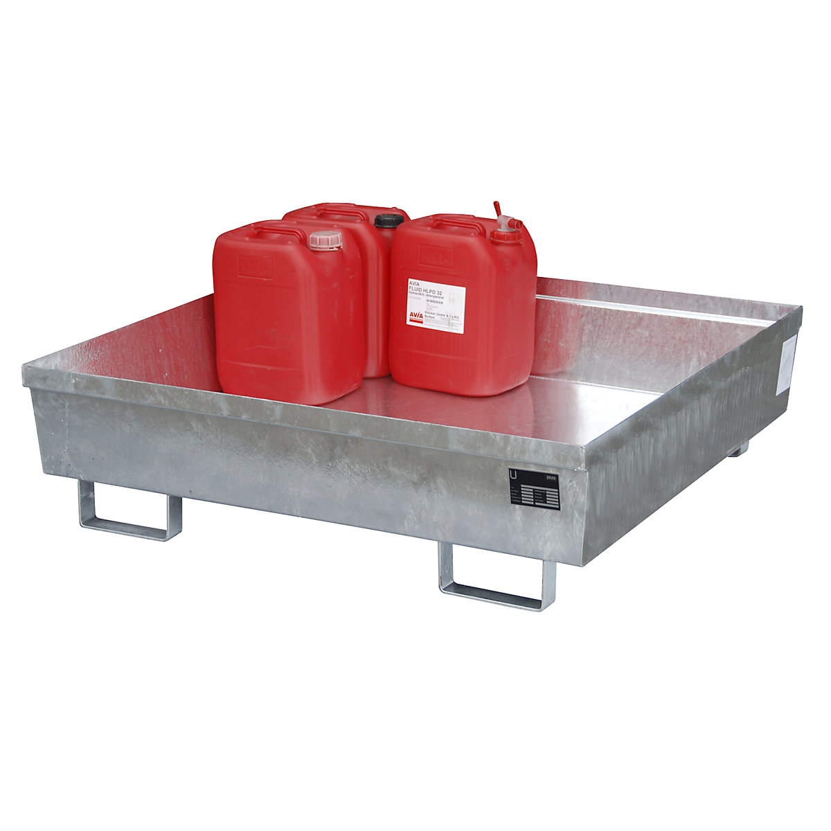 Steel sump tray with edge profiles – eurokraft pro, LxWxH 1200 x 1200 x 335 mm, without grate, hot dip galvanised-8