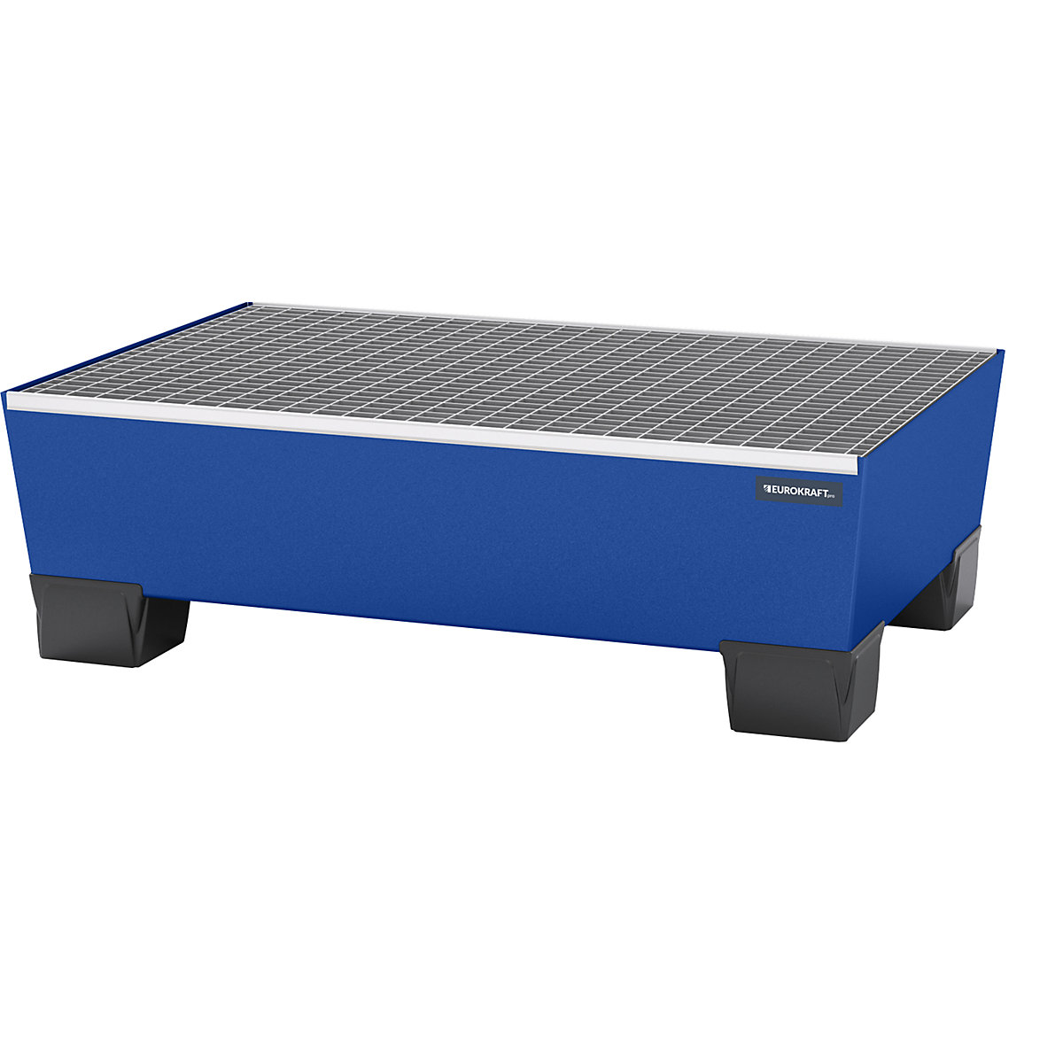 Steel sump tray with plastic feet – eurokraft pro, LxWxH 1240 x 815 x 360 mm, blue, with grate-4
