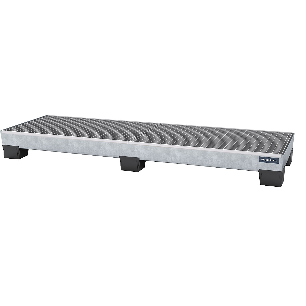 Steel sump tray with plastic feet – eurokraft pro, LxWxH 2470 x 815 x 255 mm, hot dip galvanised, with grate-5