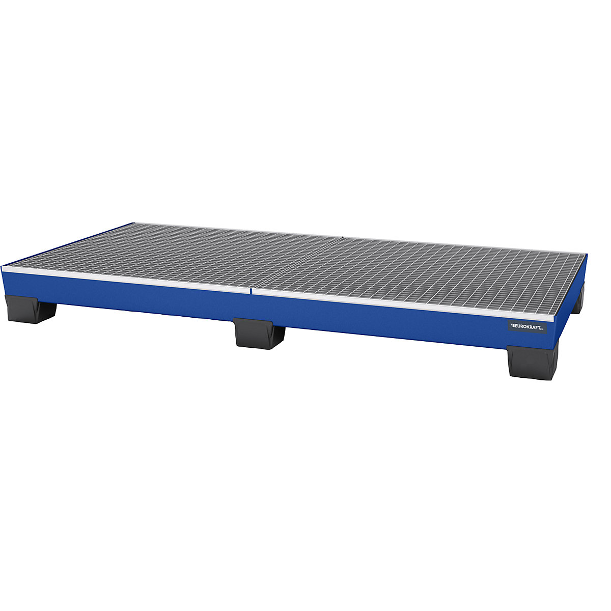 Steel sump tray with plastic feet – eurokraft pro, LxWxH 2460 x 1210 x 260 mm, blue, with grate-5