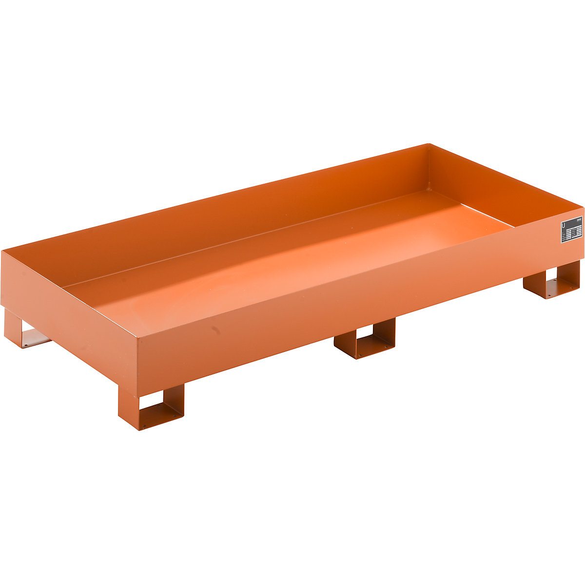 EUROKRAFTbasic – Sump tray made from sheet steel, LxWxH 1800 x 800 x 275 mm, orange RAL 2000
