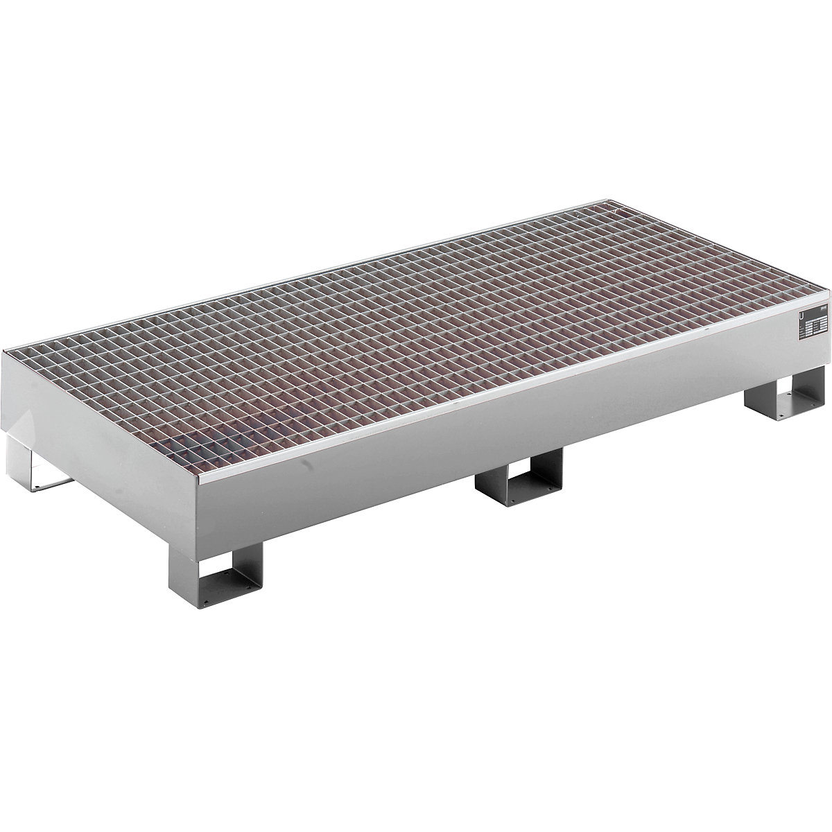 EUROKRAFTbasic – Sump tray made from sheet steel, LxWxH 1800 x 800 x 275 mm, hot dip galvanised, with grate