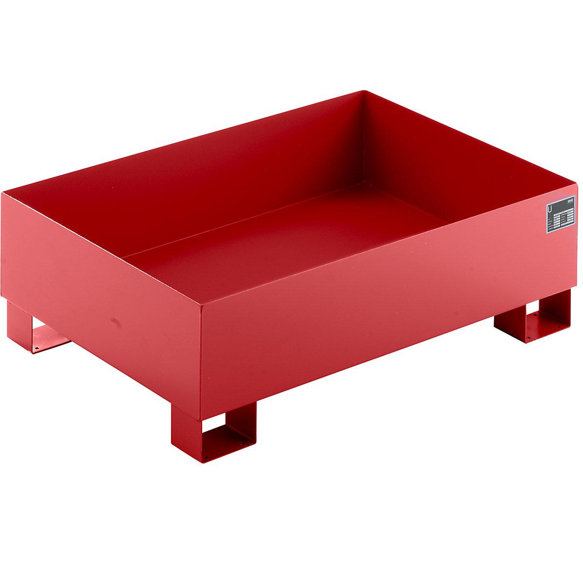 EUROKRAFTbasic – Sump tray made from sheet steel, LxWxH 1200 x 800 x 360 mm, red RAL 3000