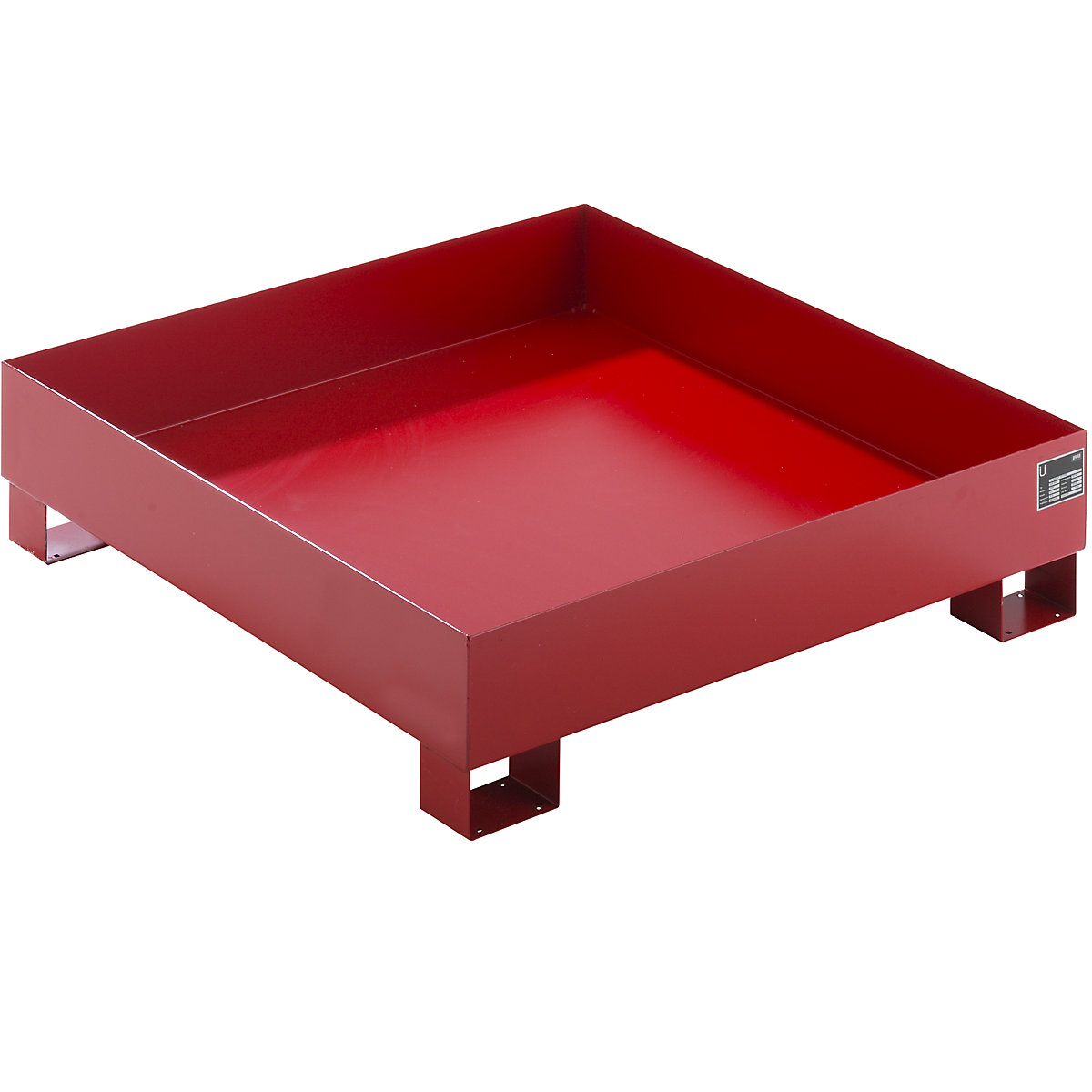 EUROKRAFTbasic – Sump tray made from sheet steel, LxWxH 1200 x 1200 x 285 mm, red RAL 3000