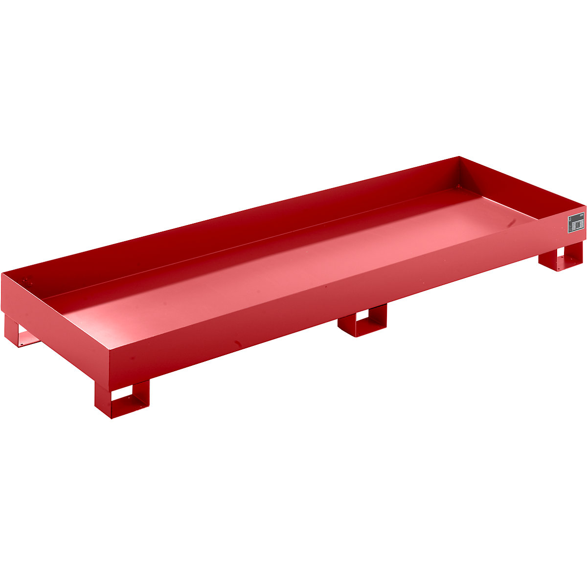 EUROKRAFTbasic – Sump tray made from sheet steel, LxWxH 2400 x 800 x 250 mm, red RAL 3000