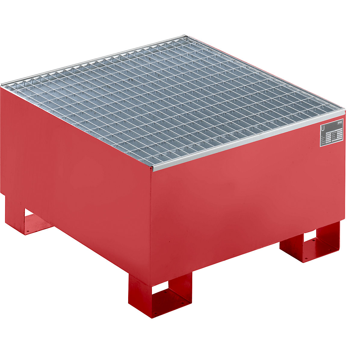 Sump tray made from sheet steel, LxWxH 800 x 800 x 465 mm, red RAL 3000, with grate