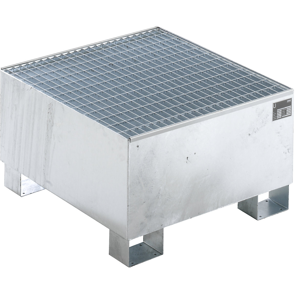 Sump tray made from sheet steel, LxWxH 800 x 800 x 465 mm, hot dip galvanised, with grate