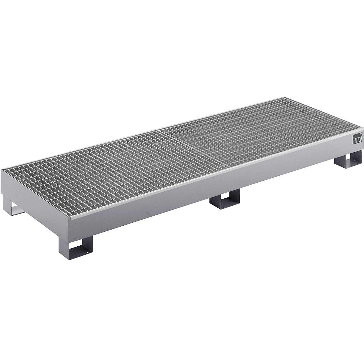 EUROKRAFTbasic – Sump tray made from sheet steel, LxWxH 2400 x 800 x 250 mm, hot dip galvanised, with grate