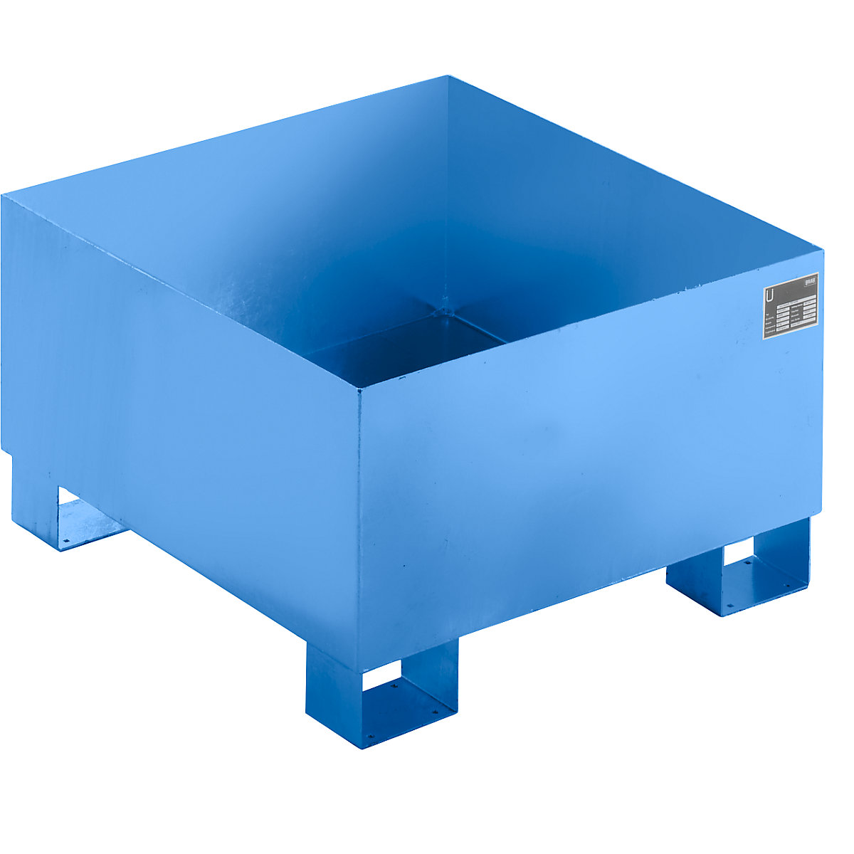 EUROKRAFTbasic – Sump tray made from sheet steel, LxWxH 800 x 800 x 465 mm, blue RAL 5012
